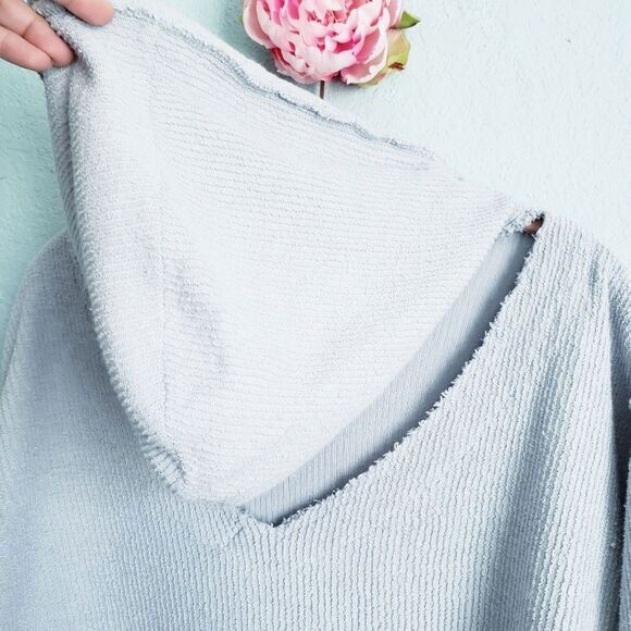 Vintage Havana Blue Ribbed Cropped Hoodie with Open Back - Picture 5 of 8